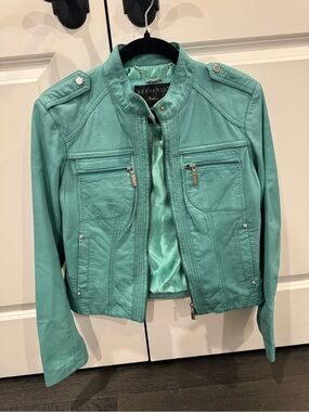 Bernardo Teal Leather Moto Jacket